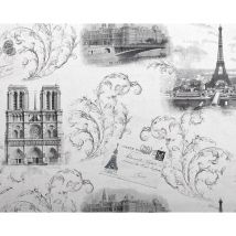 Papier peint romantique EDEM 9050-10 Paris Tour Eiffel Notre Dame Papier peint intissé gaufré shabby chic satiné blanc gris 10,65 m2