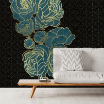 Papier peint, rose bleue