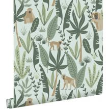 Estahome - papier peint singes de la jungle vert menthe et vert foncé