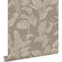 Estahome - papier peint singes et feuilles de la jungle taupe