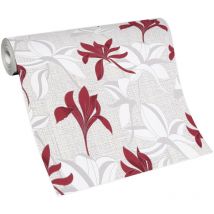 Papier peint tendance rouge & blanc à motif fleuri Tapisserie florale rouge idéale chambre Papier peint intissé motif fleurs