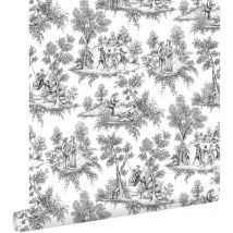 Estahome - papier peint toile de jouy noir