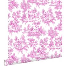 Estahome - papier peint toile de jouy rose