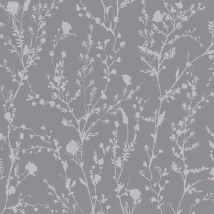 Profhome - Papier peint ton-sur ton 395463 papier peint intissé lisse avec des ornements floraux et des accents métalliques gris argent 5,33 m2
