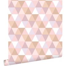 Estahome - papier peint triangles lilas violet, rose clair et terracotta