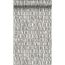 papier peint vieilles lettres imprimées en fer gris - Origin Wallcoverings