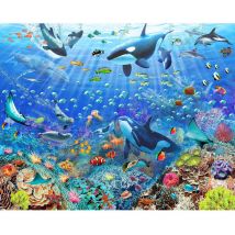Walltastic - Papier peint animaux marins, orques, baleine, raie, dauphins corail 305x244cm