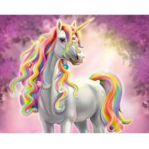 Walltastic - Papier peint licorne géante rose avec bijoux, pierres précieuses, fleurs et une corne dorée 305x244cm