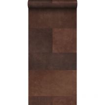 Origin - papier peint intissé xxl motif de carrellages avec imitation cuir marron Wallcoverings