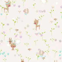 Papiers peints papier beige crème motif fleurs | Papier peint chambre d'enfant papier peint animaux | Tapisserie moderne pour chambre de bébé - 10,05