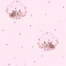 Papiers peints rose motif animaux | Papier peint rose intissée lavable | Tapisserie murale motif chat et lapin idéale pour chambre enfant - 10,05 x