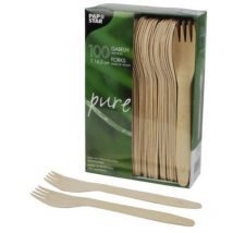 100 Gabeln Holz Pure Einweggabel Besteck Pommes Fork 16,5cm Gabel, Legno, 1-Confezione, unità - Papstar
