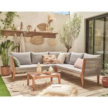 Bestmobilier - Papua - salon bas de jardin 5 places - bois, corde et coussins gris