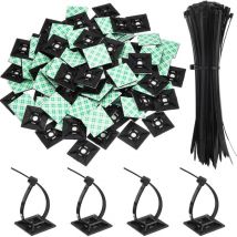 Beijiyi - Paquet de 100 Zip Tie Adhésifs Supports Auto-Adhésifs Supports de Base de Serre-Câbles avec Attache-Câble Universel à Usages Multiples Noir