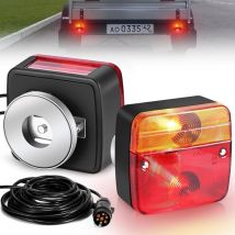 Paquet de 2 (une paire)Feux Arrière de Remorque Magnétique, 12V Incandescent Feux de Remorque avec 7 Broches et 7,5m Câble, Feux Arrière Feux Stop