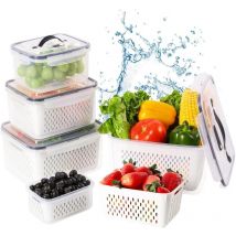 Paquet de 3 conteneurs de stockage de fruits pour réfrigérateur, conteneurs de stockage de légumes avec couvercle passoire avec poignée ventilée,