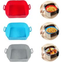 Paquet de 3 Moule Silicone Air Fryer, les Moule Air Fryer pour Friteuse à Air de 8 Pouces Sont Réutilisables,Rouge + Bleu + Gris