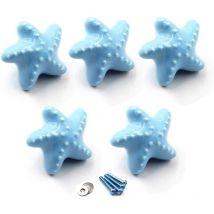 (Paquet de 5 vis incluses) bouton de tiroir bleu boutons d'armoire en céramique poignée de chambre d'enfants en forme d'étoile de mer pour tiroirs de