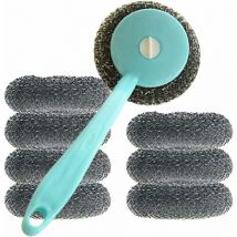 Cyslmuk - Paquet de 8 (Bleu) Ensemble D'éPonges à RéCurer en Acier Inoxydable avec PoignéE, , pour Ustensiles de Cuisine, Brosse à Casseroles,