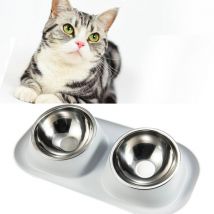 Spark - Cuenco doble para mascotas de acero inoxidable con protección antivuelco para el cuello Cuenco para gatos antiescape gris