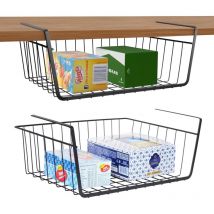 Minkurow - Paquete de 2 cestas para gabinete, cesta colgante de almacenamiento de metal negro para cocina, despensa, oficina, estantería, armario,