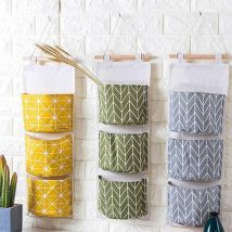 Paquete de 3 bolsas de almacenamiento impermeables (verde + gris + amarillo) para colgar en la pared del armario del baño