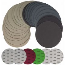 Paquete de 30 discos de lijado redondos en seco y húmedo de 125 mm - Grano 1000/1500/2000/3000/4000/5000 - Para metal y madera - Lijadora orbital