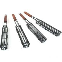 Ayyqh - 4 cestas antiadherentes para brochetas de barbacoa con mango de madera resistente al calor para verduras, camarones y mariscos