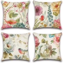 Coocheer - Juego de 4 fundas de cojín de exterior con estampado de flores, pájaros y mariposas de colores para patio, jardín, sala de estar y