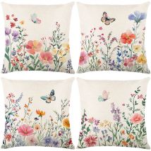 Coocheer - Juego de 4 fundas de almohada para exterior, diseño de flores y mariposas de colores, decoración bohemia para sofá o dormitorio, 45 x 45 cm