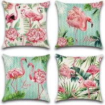 Juego de 4 fundas de cojín para exterior con estampado de flamencos rosas para patio, jardín, salón, dormitorio, 45 x 45 cm