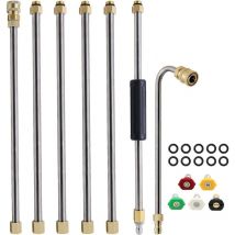 Sjlerst - Paquete de 7 varitas de extensión para lavadora a presión, lanza para lavadora a presión, herramienta de limpieza de canalones, con 5