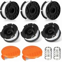 Odipie - Paquete de 8 carretes de hilo para recortadora, compatibles con recortadoras Black & Decker y desbrozadoras (6 hilos, 2 cubiertas y 2