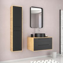 Aurlane - Muebles de baño + Lavabo redondo +Espejo+ Columna-80x45x53- Roble natural