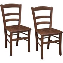 Okaffarefatto - Par de sillas de madera estilo campesino con asientos de madera de nogal oscuro.