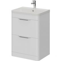 Oslo - Gloss White 600mm Floor Standing 2 Drawer Vanity Unit and Polymarble Basin with 1 Tap Hole