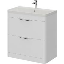 Oslo - Gloss White 800mm Floor Standing 2 Drawer Vanity Unit and Polymarble Basin with 1 Tap Hole