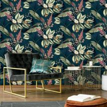 Belgravia Decor - Belgravia Paradise Garden Tropical Jungle Floral Navy Green Cream Pink Wallpaper