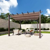 Paragon Outdoor Aluminium Pergola / Pavillon "Florida" mit ausziehbarem Sonnensegel, holzoptik cocoa, 350 x 350 x 235 cm (L x B x H)
