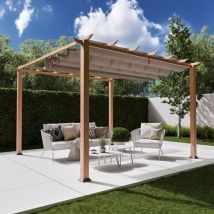 Aluminium Pergola / Pavillon 'Florida' mit ausziehbarem Sonnensegel, holzoptik, 350 x 350 x 235 cm (l x b x h) - Paragon Outdoor