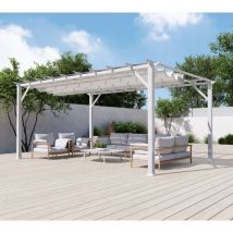 Almuiminium Pergola 'Florenz' Pavillon mit ausziehbarem Sonnensegel, weiß, 350 x 505 x 236 cm (l x b x h) - Paragon Outdoor