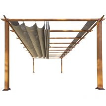 Almuiminium Pergola 'Florenz' Pavillon mit ausziehbarem Sonnensegel, holzoptik, 350 x 505 x 236 cm (l x b x h) - Paragon Outdoor