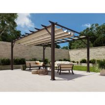 Almuiminium Pergola 'Florenz' Pavillon mit ausziehbarem Sonnensegel, holzoptik cocoa, 350 x 505 x 236 cm (l x b x h) - Paragon Outdoor
