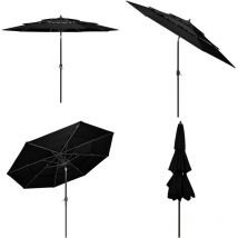 Parasol de jardin à 3 niveaux avec mât en aluminium noir 3 m - Parasol De Jardin - Parasol Extérieur - Parasol 3 Niveaux - Parasol Noir - Parasol