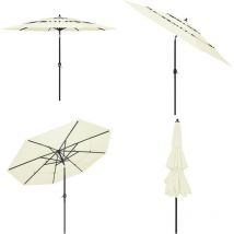 Parasol de jardin à 3 niveaux avec mât en aluminium sable 3 m - Parasol De Jardin - Parasol Extérieur - Parasol Beige - Parasol 3 Niveaux - Parasol