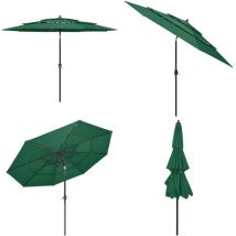 Parasol de jardin à 3 niveaux avec mât en aluminium vert 3 m - Parasol De Jardin - Parasol Extérieur - Parasol Vert - Parasol 3 Niveaux - Parasol