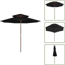 Parasol à deux étages avec mât en bois noir 270 cm - Parasol De Jardin - Parasol Extérieur - Parasol Bois - Parasol Noir - Parasol à Deux Étages