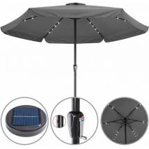 Parasol de jardin extérieur led solaire 330cm Pare-soleil en aluminium avec manivelle Protection uv 80+ Anthracite - Kingsleeve