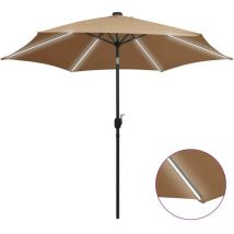 Parasol de jardin avec lumières led et mât en aluminium taupe Vidaxl