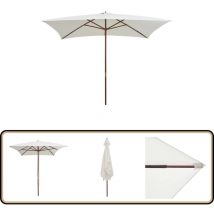 Parasol avec poteau en bois 200 x 300 cm Blanc crème - Parasol - Parasol De Jardin - Ombrelle Extérieure - Parasol En Bois - Parasol Blanc